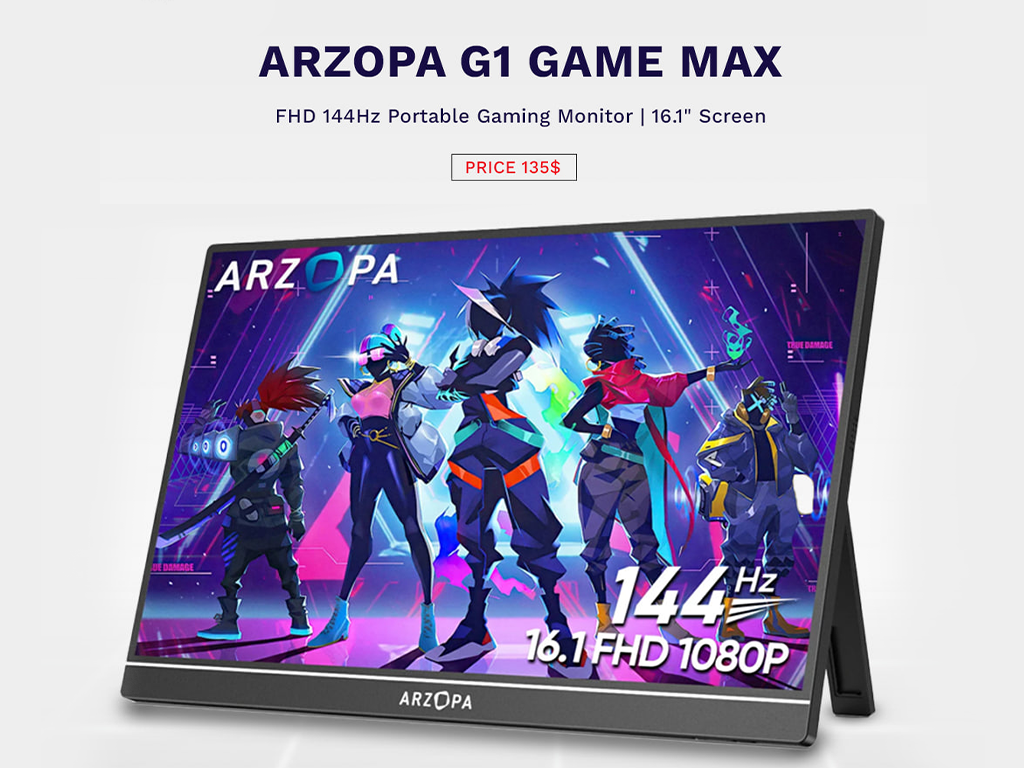 (A) Arzopa G1 Game Max FHD 144Hz Portable Gaming Monitor | 16.1" Screen
